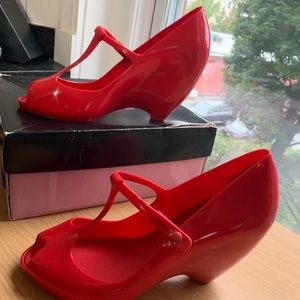 Melissa Red T-Strap Shoes Size 10 Never Worn!